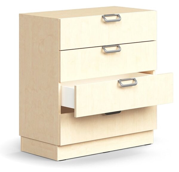 AJ Produkty Skříňka se zásuvkami QBUS, 4 zásuvky, sokl, otevřené úchytky, 868x800x420 mm, bříza
