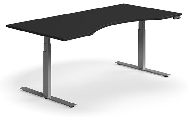 AJ Produkty Výškově nastavitelný stůl QBUS, vykrojený, 2000x1000 mm, stříbrná podnož, černá