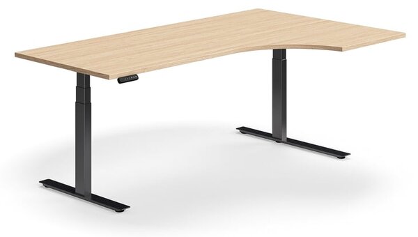 AJ Produkty Výškově nastavitelný stůl QBUS, rohový, 2000x1200 mm, černá podnož, dub