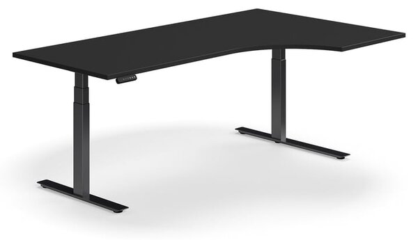 AJ Produkty Výškově nastavitelný stůl QBUS, rohový, 2000x1200 mm, černá podnož, černá