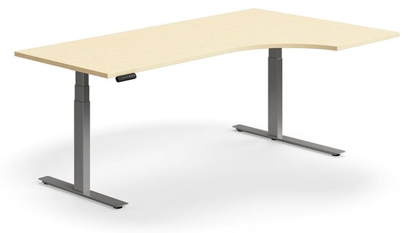 AJ Produkty Výškově nastavitelný stůl QBUS, rohový, 2000x1200 mm, stříbrná podnož, bříza