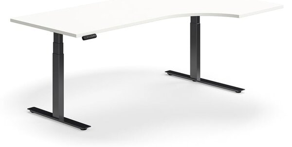 AJ Produkty Výškově nastavitelný stůl QBUS, rohový, 2000x1200 mm, černá podnož, bílá