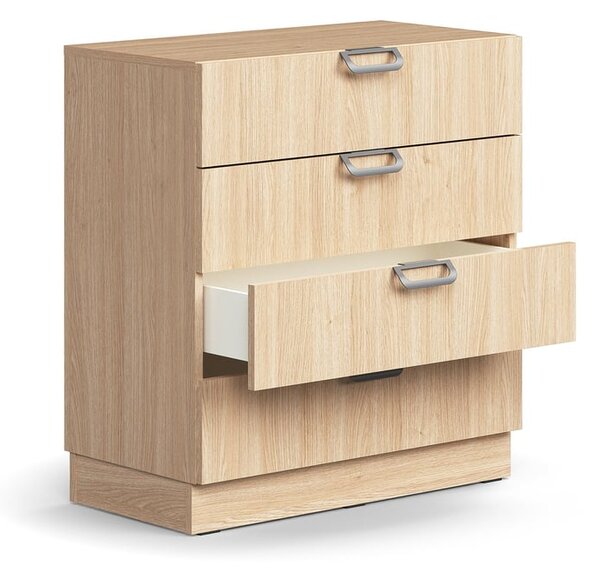 AJ Produkty Skříňka se zásuvkami QBUS, 4 zásuvky, sokl, otevřené úchytky, 868x800x400 mm, dub