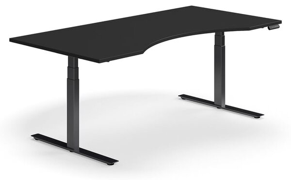 AJ Produkty Výškově nastavitelný stůl QBUS, vykrojený, 2000x1000 mm, černá podnož, černá