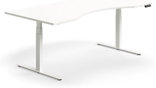 AJ Produkty Výškově nastavitelný stůl QBUS, vykrojený, 2000x1000 mm, bílá podnož, bílá