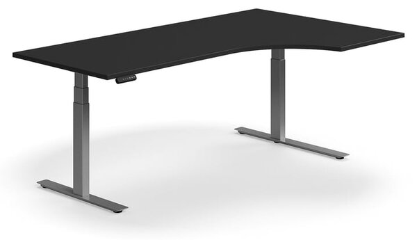 AJ Produkty Výškově nastavitelný stůl QBUS, rohový, 2000x1200 mm, stříbrná podnož, černá