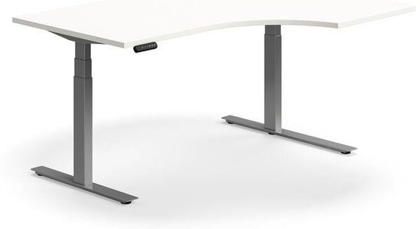 AJ Produkty Výškově nastavitelný stůl QBUS, rohový, 1600x1200 mm, stříbrná podnož, bílá