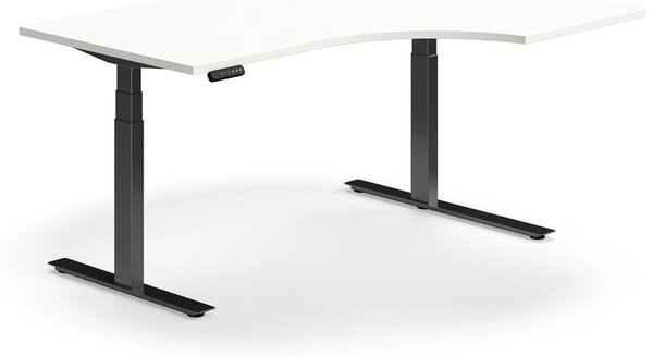 AJ Produkty Výškově nastavitelný stůl QBUS, rohový, 1600x1200 mm, černá podnož, bílá