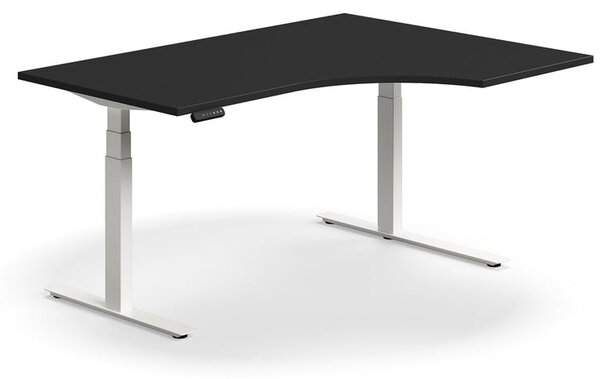 AJ Produkty Výškově nastavitelný stůl QBUS, rohový, 1600x1200 mm, bílá podnož, černá