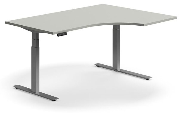 AJ Produkty Výškově nastavitelný stůl QBUS, rohový, 1600x1200 mm, stříbrná podnož, světle šedá