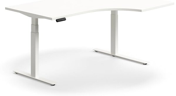 AJ Produkty Výškově nastavitelný stůl QBUS, rohový, 1600x1200 mm, bílá podnož, bílá