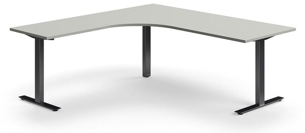 AJ Produkty Rohový psací stůl QBUS, T-nohy, 2000x2000 mm, černá podnož, světle šedá