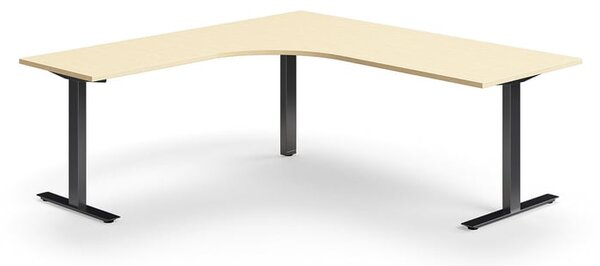 AJ Produkty Rohový psací stůl QBUS, T-nohy, 2000x2000 mm, černá podnož, bříza
