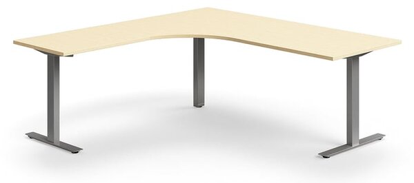 AJ Produkty Rohový psací stůl QBUS, T-nohy, 2000x2000 mm, stříbrná podnož, bříza