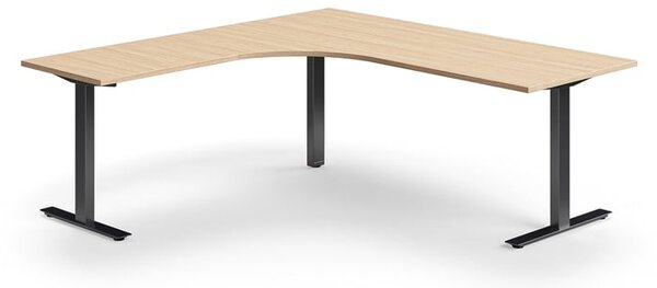AJ Produkty Rohový psací stůl QBUS, T-nohy, 2000x2000 mm, černá podnož, dub