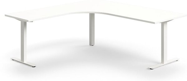 AJ Produkty Rohový psací stůl QBUS, T-nohy, 2000x2000 mm, bílá podnož, bílá