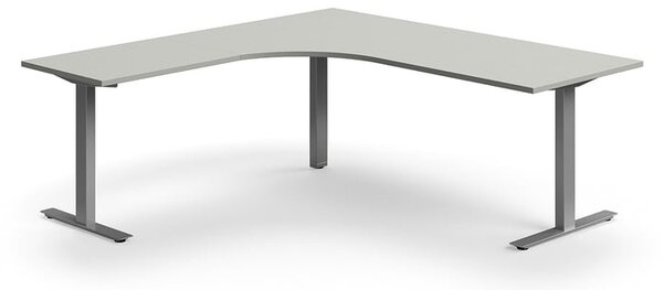 AJ Produkty Rohový psací stůl QBUS, T-nohy, 2000x2000 mm, stříbrná podnož, světle šedá