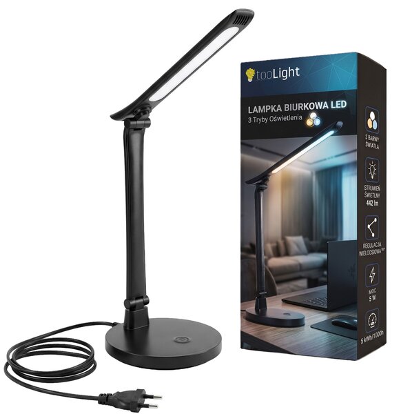 Toolight Toolight, JNH048-T, LED stolní lampa se 3 barvami světla, 5 W, černá, OSW-56240