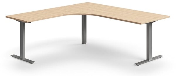 AJ Produkty Rohový psací stůl QBUS, T-nohy, 2000x2000 mm, stříbrná podnož, dub