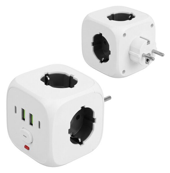 Toolight Toolight, JNH019, zásuvková kostka 7v1, 3 zásuvky + 2× USB-A + 2× USB-C, bílá, OSW-56305