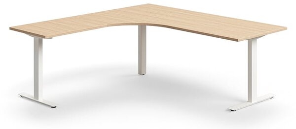 AJ Produkty Rohový psací stůl QBUS, T-nohy, 2000x2000 mm, bílá podnož, dub