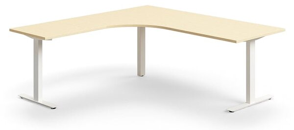 AJ Produkty Rohový psací stůl QBUS, T-nohy, 2000x2000 mm, bílá podnož, bříza