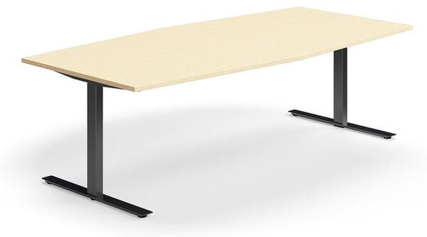 AJ Produkty Jednací stůl QBUS, T-nohy, 2400x1200 mm, tvar člunu, černá podnož, bříza