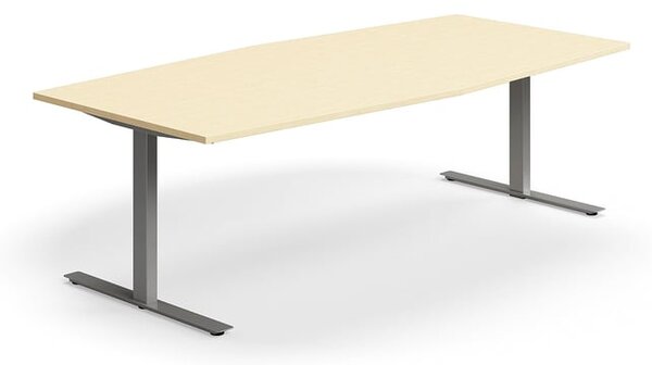 AJ Produkty Jednací stůl QBUS, T-nohy, 2400x1200 mm, tvar člunu, stříbrná podnož, bříza