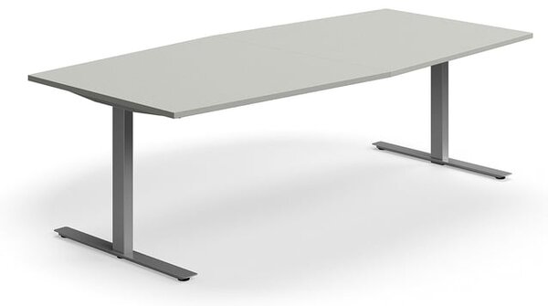 AJ Produkty Jednací stůl QBUS, T-nohy, 2400x1200 mm, tvar člunu, stříbrná podnož, světle šedá