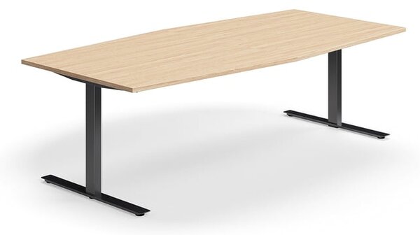 AJ Produkty Jednací stůl QBUS, T-nohy, 2400x1200 mm, tvar člunu, černá podnož, dub