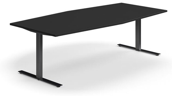 AJ Produkty Jednací stůl QBUS, T-nohy, 2400x1200 mm, tvar člunu, černá podnož, černá