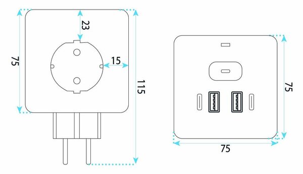 Toolight Toolight, JNH019, zásuvková kostka 7v1, 3 zásuvky + 2× USB-A + 2× USB-C, černá, OSW-56304