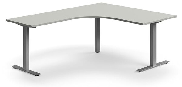 AJ Produkty Rohový psací stůl QBUS, T-nohy, 1600x2000 mm, stříbrná podnož, světle šedá
