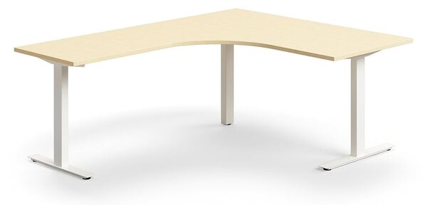 AJ Produkty Rohový psací stůl QBUS, T-nohy, 1600x2000 mm, bílá podnož, bříza