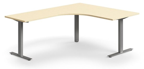 AJ Produkty Rohový psací stůl QBUS, T-nohy, 1600x2000 mm, stříbrná podnož, bříza
