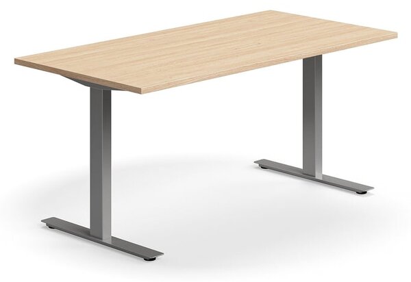 AJ Produkty Psací stůl QBUS, T-nohy, 1600x800 mm, stříbrná podnož, dub