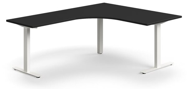 AJ Produkty Rohový psací stůl QBUS, T-nohy, 1600x2000 mm, bílá podnož, černá
