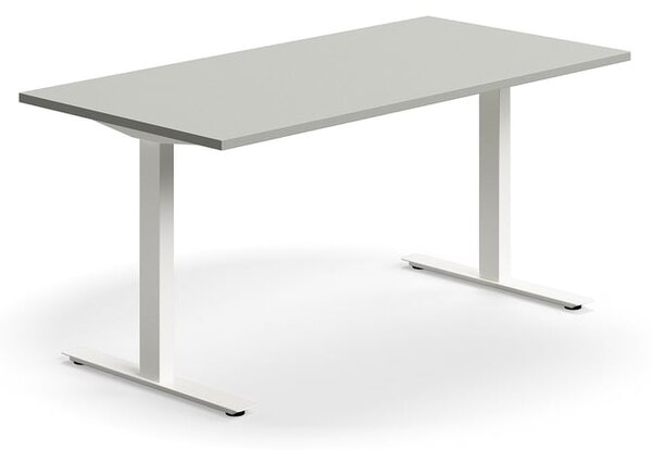 AJ Produkty Psací stůl QBUS, T-nohy, 1600x800 mm, bílá podnož, světle šedá