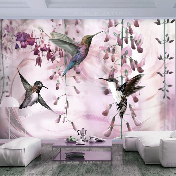 Fototapeta - Létající kolibříci (růžová) + zdarma lepidlo - 200x140