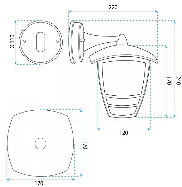 Toolight Toolight, JNH037-1G, venkovní nástěnné svítidlo ve tvaru lucerny, 1× E27, IP44, černá matná, OSW-56223