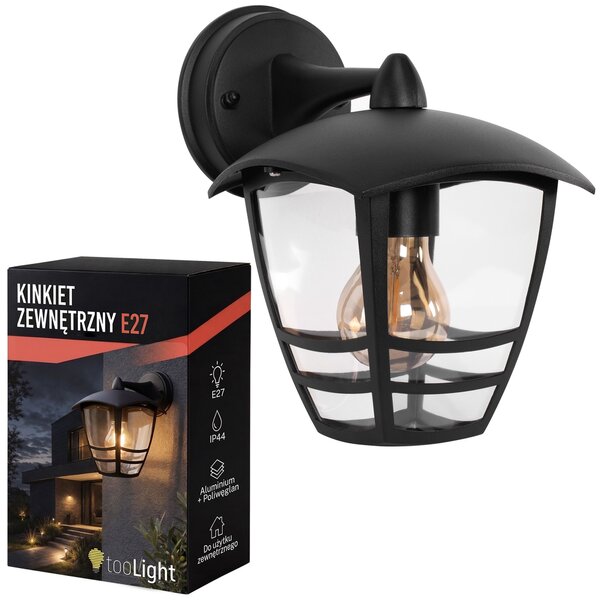 Toolight Toolight, JNH037-1G, venkovní nástěnné svítidlo ve tvaru lucerny, 1× E27, IP44, černá matná, OSW-56223
