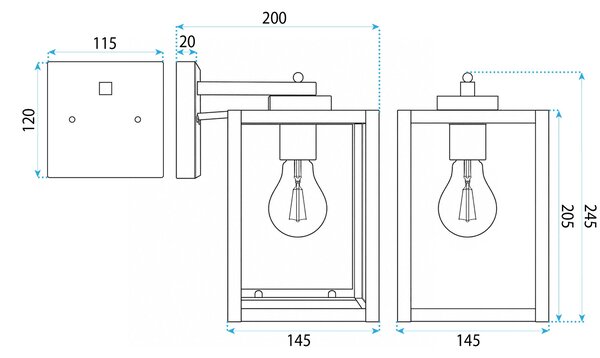 Toolight Toolight, JNH038-1G, venkovní nástěnné svítidlo se skleněnými tabulkami, 1× E27, IP44, černá matná, OSW-56224