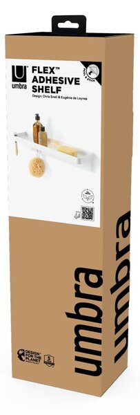 Bílá samodržící koupelnová polička z recyklovaného plastu Flex Adhesive – Umbra