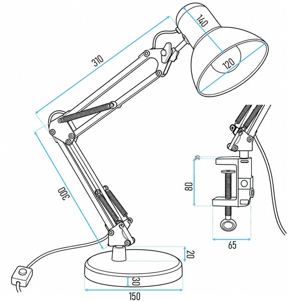 Toolight Toolight, JNH042-1TD, stolní lampa s nastavitelným ramenem, kreslířský styl, 1× E27, černá, OSW-56233