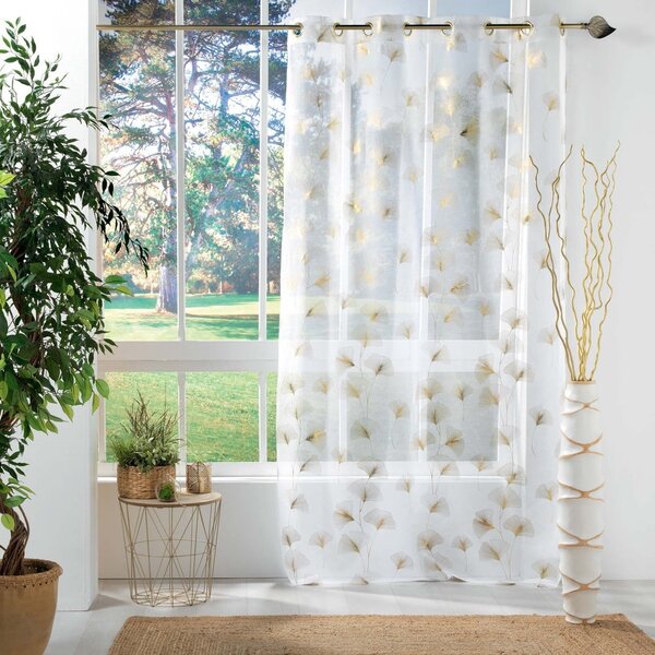 Voálová záclona v bílé a zlaté barvě 140x240 cm Ginkgold – douceur d'intérieur