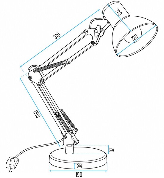 Toolight Toolight, JNH044-1T, stolní lampa s nastavitelným ramenem, 1× E27, černá, OSW-56235