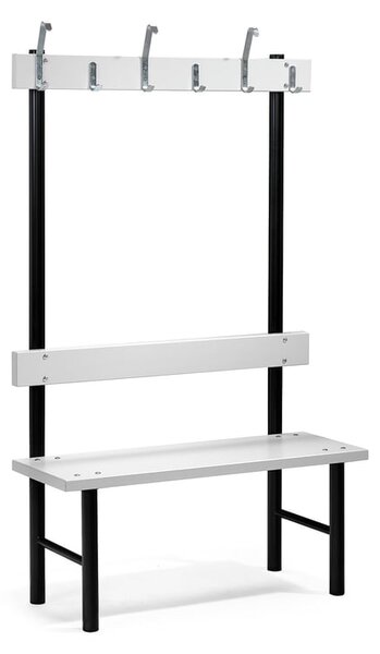 AJ Produkty Šatní lavice s věšákem STADIUM, 6 háčků, 1000 mm, šedá