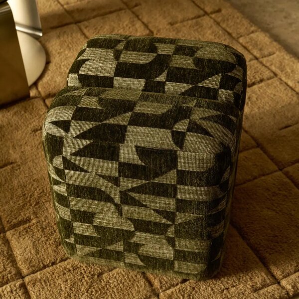 Kave Home Zelený vzorovaný puf Nedilo 45 x 45 cm