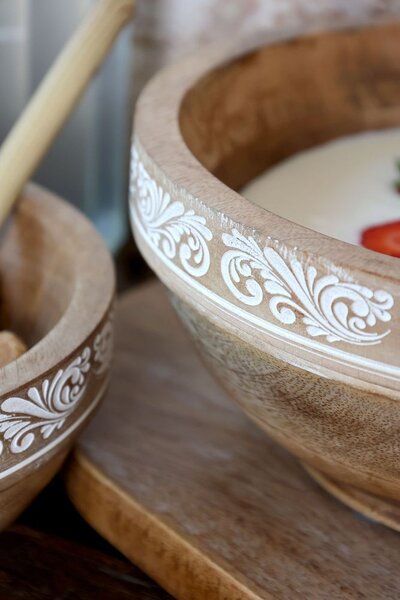 Dřevěná miska z mangového dřeva s řezbami Tours - Ø 20*9 cm / 900ml - Chic Antique