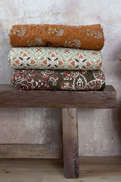 Zelený prošívaný bavlněný přehoz s Paisley vzorem Aix Quilt - 130*180 cm - Chic Antique